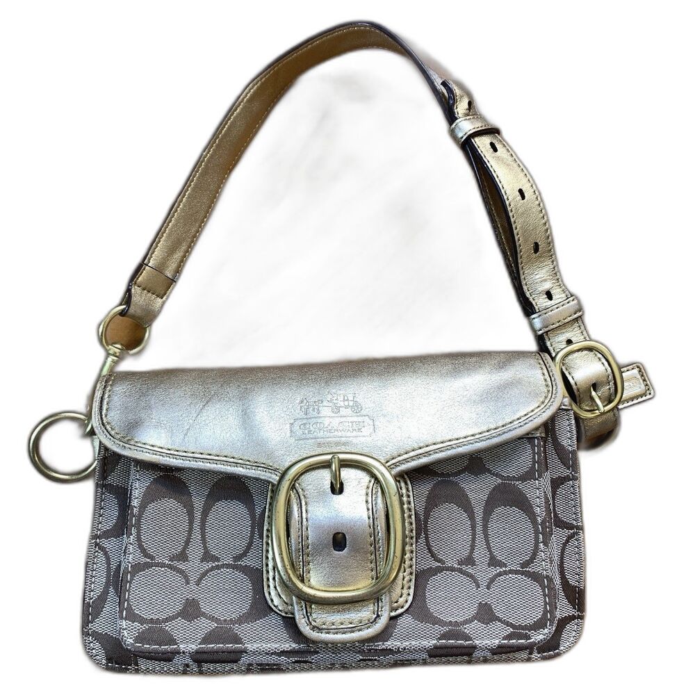 COACH Bleecker Signature C Canvas Belt Bag Waist Fanny Pack Gold Leather Trim